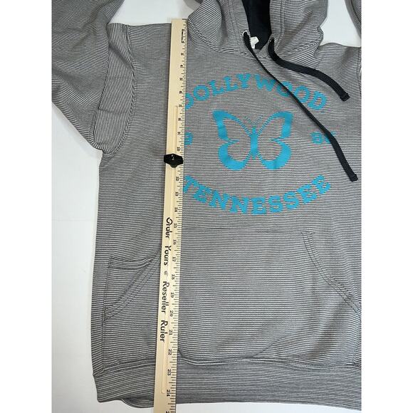 Dollywood Hoodie Sweatshirt Size S Gray Striped Blue Butterfly Dolly Parton - Picture 11 of 16
